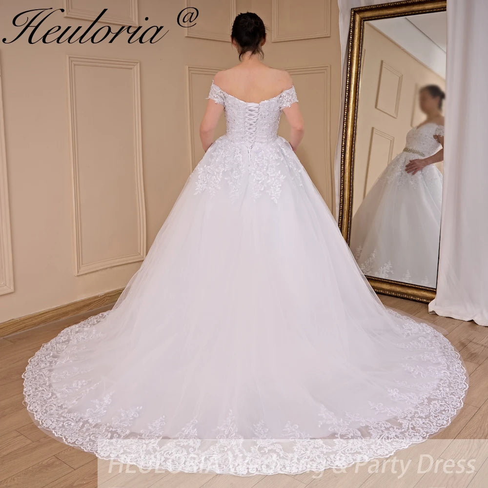 HEULORIA elegant princess wedding dress off shoulder crystal beading  lace up bride dress Robe De Mariee Wedding gown BA-789