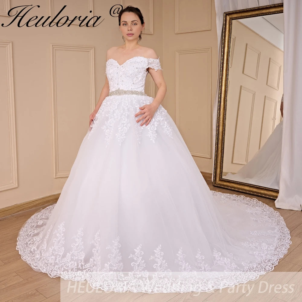 HEULORIA elegant princess wedding dress off shoulder crystal beading  lace up bride dress Robe De Mariee Wedding gown BA-789