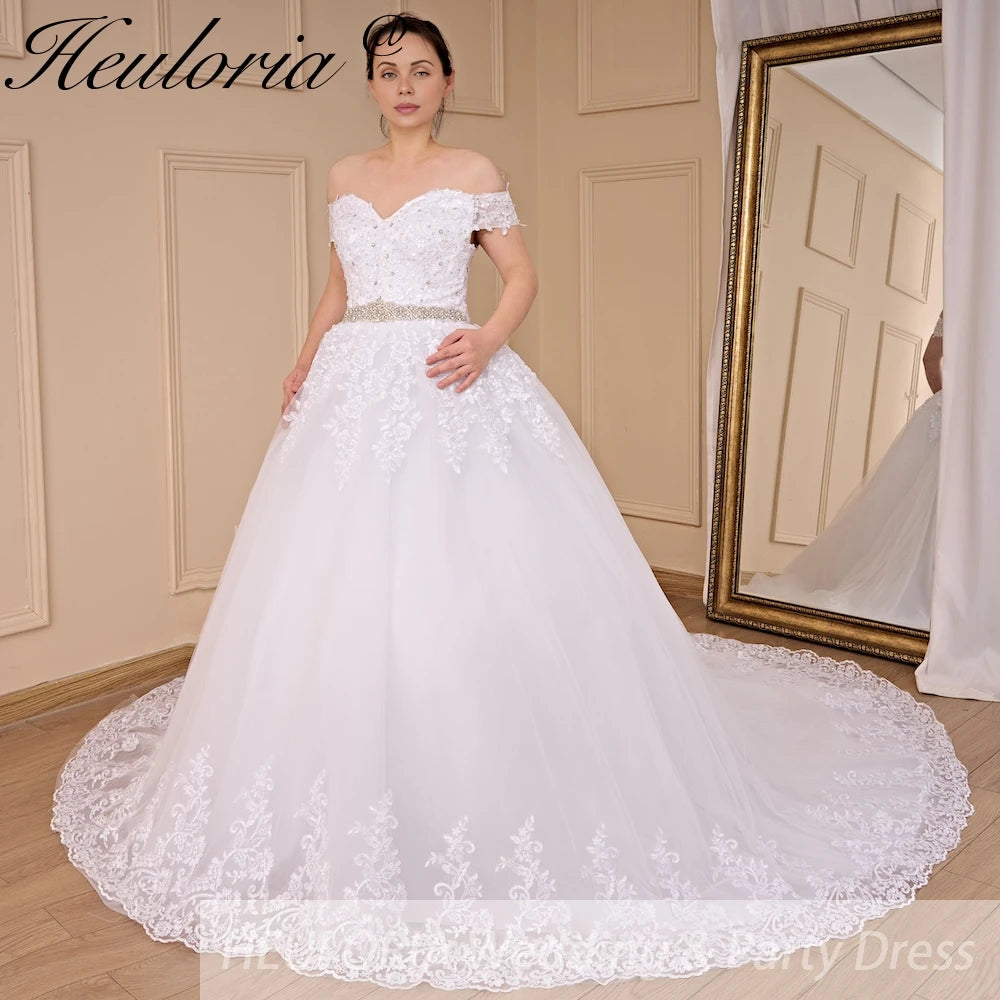 HEULORIA elegant princess wedding dress off shoulder crystal beading  lace up bride dress Robe De Mariee Wedding gown BA-789