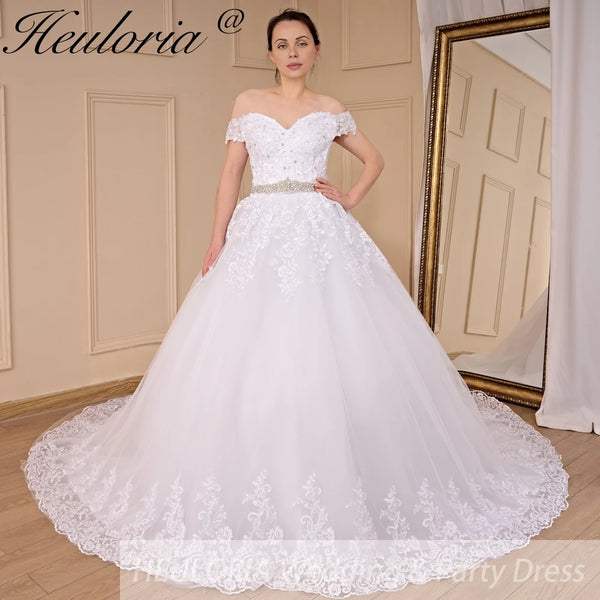HEULORIA elegant princess wedding dress off shoulder crystal beading  lace up bride dress Robe De Mariee Wedding gown