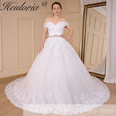 HEULORIA elegant princess wedding dress off shoulder crystal beading  lace up bride dress Robe De Mariee Wedding gown BA-789