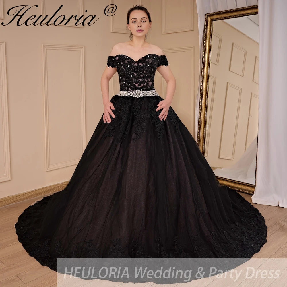 HEULORIA elegant princess wedding dress off shoulder crystal beading  lace up bride dress Robe De Mariee Wedding gown BA-789