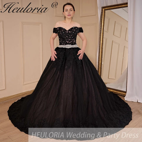 HEULORIA elegant princess wedding dress off shoulder crystal beading  lace up bride dress Robe De Mariee Wedding gown