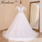 HEULORIA elegant princess wedding dress off shoulder crystal beading tissel lace up bride dress Robe De Mariee Wedding gown BA-602