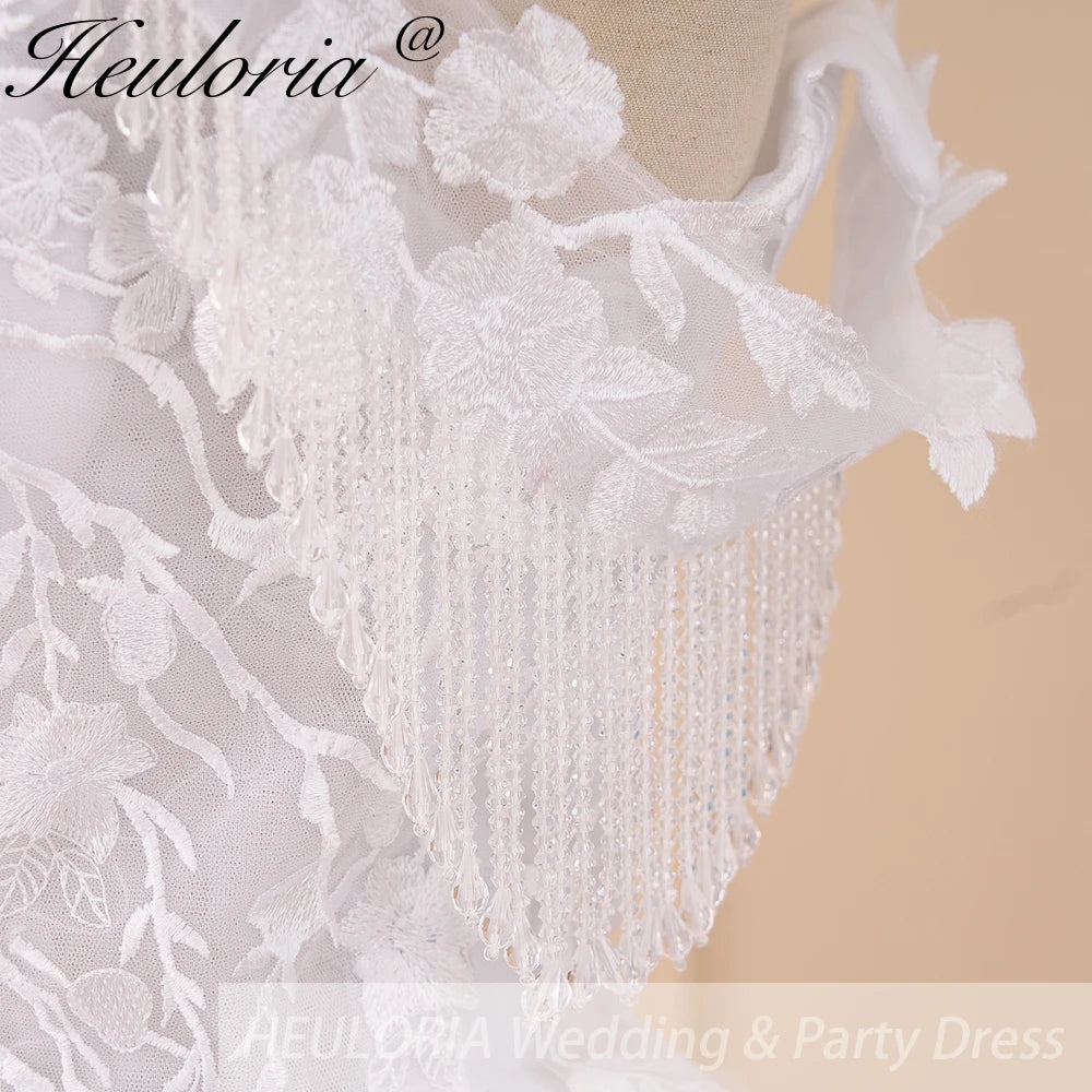 HEULORIA elegant princess wedding dress off shoulder crystal beading tissel lace up bride dress Robe De Mariee Wedding gown BA-602