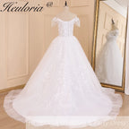 HEULORIA elegant princess wedding dress off shoulder crystal beading tissel lace up bride dress Robe De Mariee Wedding gown BA-602