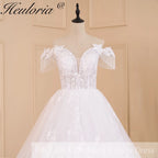 HEULORIA elegant princess wedding dress off shoulder crystal beading tissel lace up bride dress Robe De Mariee Wedding gown BA-602