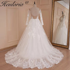 HEULORIA elegant wedding dress A line long sleeve bridal dress Robe De Mariee lace applique Wedding Bride Dress AL-554