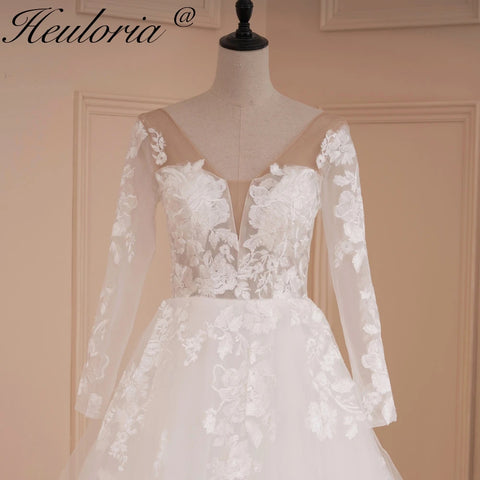 HEULORIA elegante vestido De novia línea A vestido De novia De manga larga bata De Mariee Apliques De encaje vestido De novia De boda 