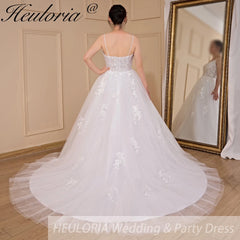 HEULORIA A-line Sweetheart Court Train Lace Tulle Wedding Dress With Sequins AL-717A