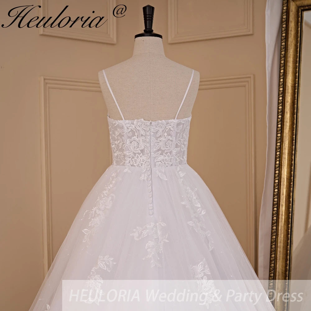 HEULORIA A-line Sweetheart Court Train Lace Tulle Wedding Dress
