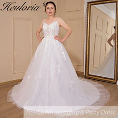 HEULORIA A-line Sweetheart Court Train Lace Tulle Wedding Dress With Sequins AL-717A