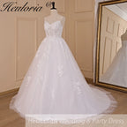 HEULORIA A-line Sweetheart Court Train Lace Tulle Wedding Dress