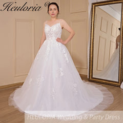 HEULORIA A-line Sweetheart Court Train Lace Tulle Wedding Dress With Sequins AL-717A