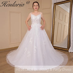 HEULORIA A-line Sweetheart Court Train Lace Tulle Wedding Dress With Sequins AL-717A
