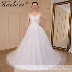 HEULORIA A-line Sweetheart Court Train Lace Tulle Wedding Dress With Sequins AL-717A
