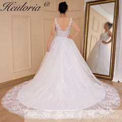 HEULORIA elegant wedding dress V neck lace applique A Line bridal dress Robe De Mariee Wedding Bride Dress AL-560A