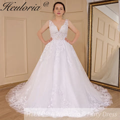 HEULORIA elegant wedding dress V neck lace applique A Line bridal dress Robe De Mariee Wedding Bride Dress AL-560A