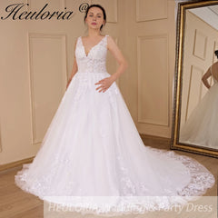HEULORIA elegant wedding dress V neck lace applique A Line bridal dress Robe De Mariee Wedding Bride Dress AL-560A