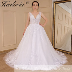 HEULORIA elegant wedding dress V neck lace applique A Line bridal dress Robe De Mariee Wedding Bride Dress AL-560A