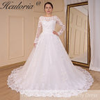 HEULORIA long sleeve round neck lace beading wedding dress plus size lace princess ball gown wedding dress BA-788