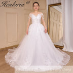 HEULORIA long sleeve sweetheart lace beading wedding dress plus size shinny lace princess ball gown wedding dress AL-QK790