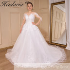 HEULORIA long sleeve sweetheart lace beading wedding dress plus size shinny lace princess ball gown wedding dress AL-QK790