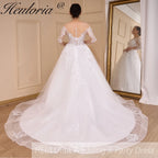 HEULORIA long sleeve sweetheart lace beading wedding dress plus size shinny lace princess ball gown wedding dress AL-QK790