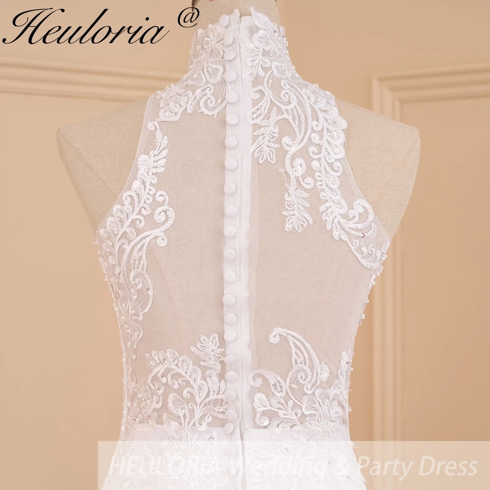 HEULORIA mermaid wedding dress high neck lace beading bride dress long train Robe de mariage ME-605