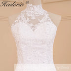 HEULORIA mermaid wedding dress high neck lace beading bride dress long train Robe de mariage ME-605