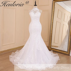 HEULORIA Robe de mariée sirène col haut dentelle perles Robe de mariée longue train Robe de mariage 