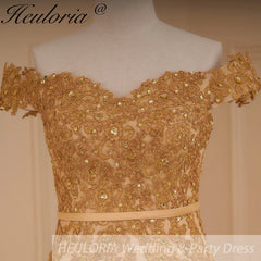 HEULORIA mermaid evening dress off shoulder lace beading wedding party dress long train formal prom dress ME-646