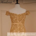 HEULORIA mermaid evening dress off shoulder lace beading wedding party dress long train formal prom dress ME-646