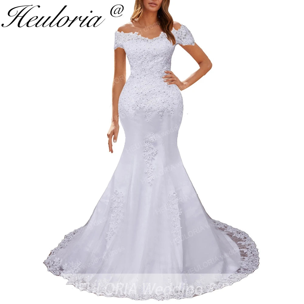 HEULORIA off shoulder Mermaid Wedding Dresses lace beading bride dress plus size wedding gown Robe de mariage customize ME-OFN