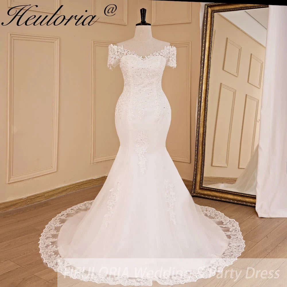 HEULORIA off shoulder Mermaid Wedding Dresses lace beading bride dress plus size wedding gown Robe de mariage customize ME-687