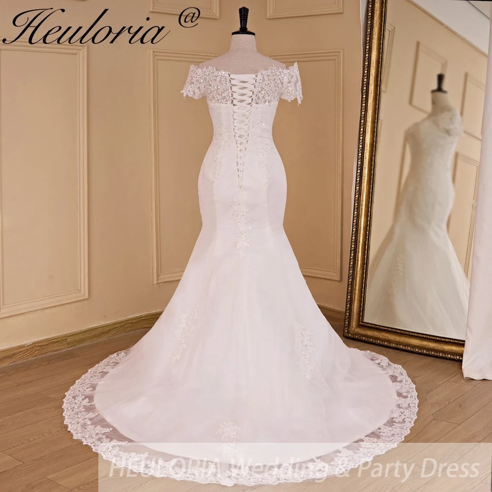 HEULORIA off shoulder Mermaid Wedding Dresses lace beading bride dress plus size wedding gown Robe de mariage customize ME-687