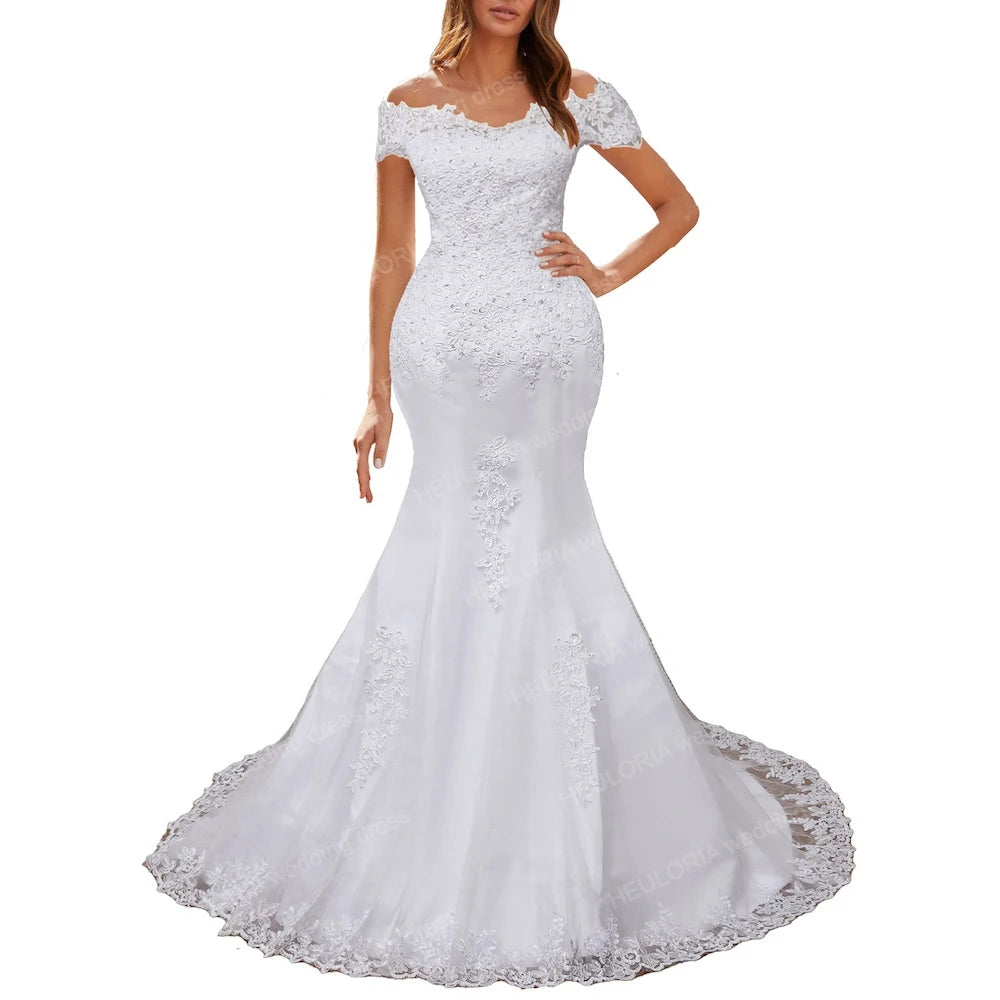 HEULORIA off shoulder Mermaid Wedding Dresses lace beading bride dress plus size wedding gown Robe de mariage customize ME-OFN