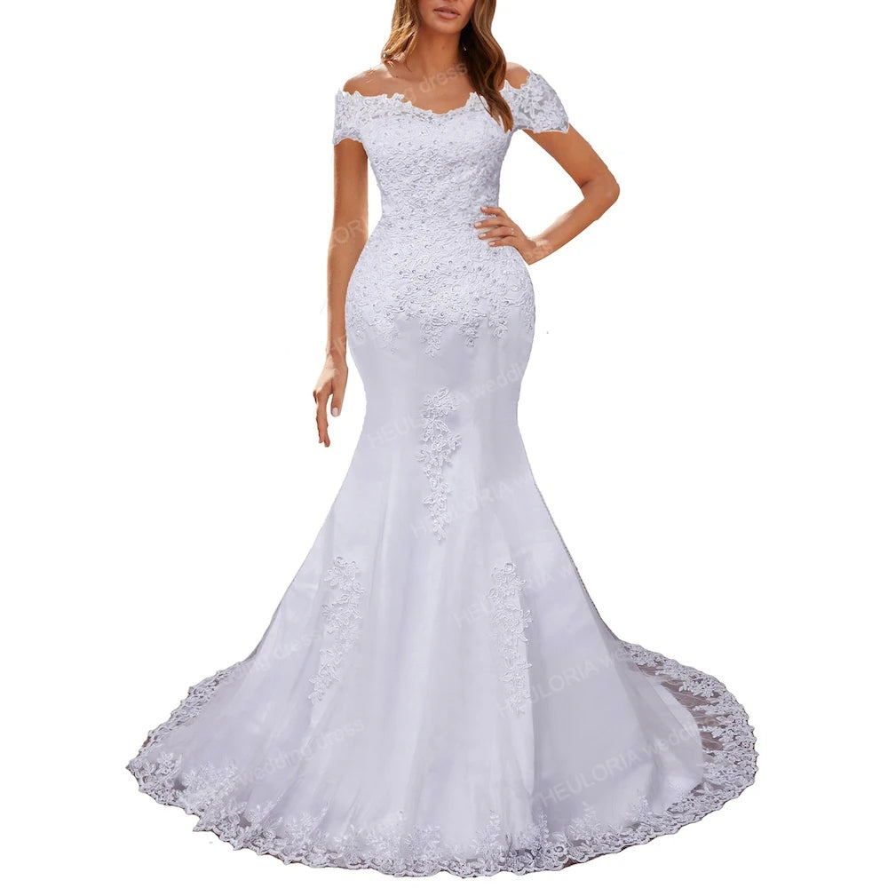 HEULORIA off shoulder Mermaid Wedding Dresses lace beading bride dress plus size wedding gown Robe de mariage customize ME-OFN