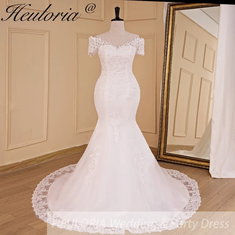 HEULORIA off shoulder Mermaid Wedding Dresses lace beading bride dress plus size wedding gown Robe de mariage customize ME-687