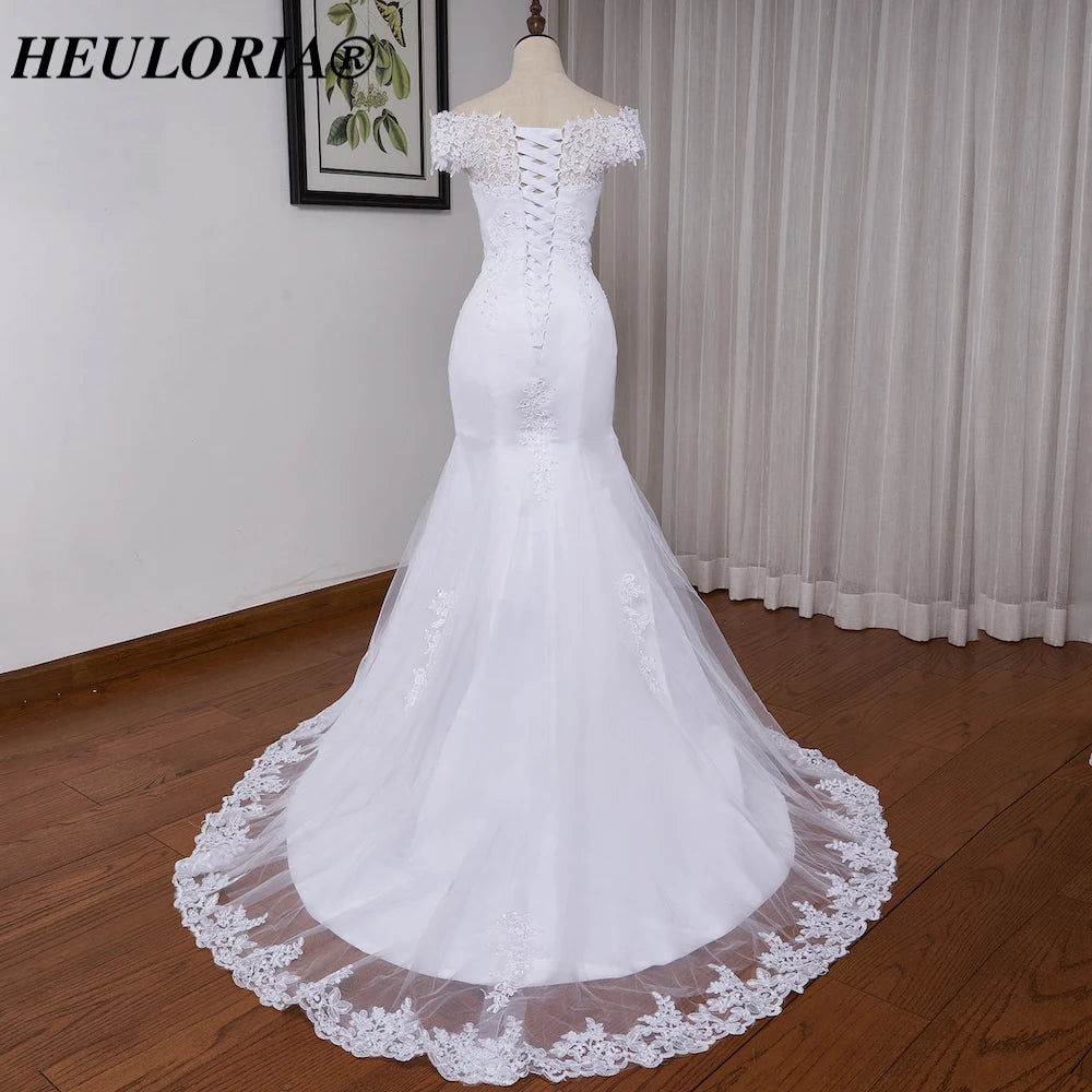 HEULORIA off shoulder Mermaid Wedding Dresses lace beading bride dress plus size wedding gown Robe de mariage customize ME-OFN
