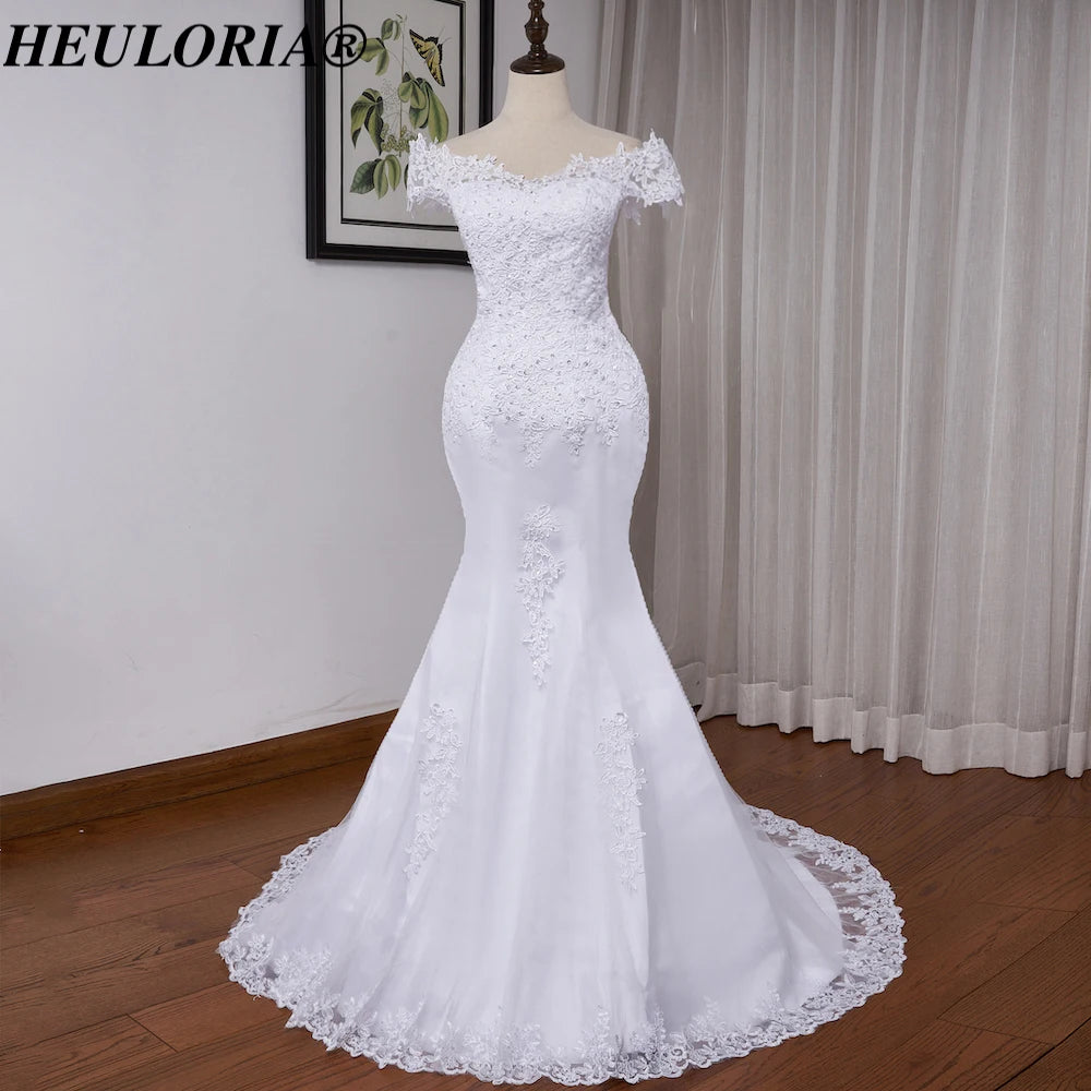 HEULORIA off shoulder Mermaid Wedding Dresses lace beading bride dress plus size wedding gown Robe de mariage customize ME-OFN