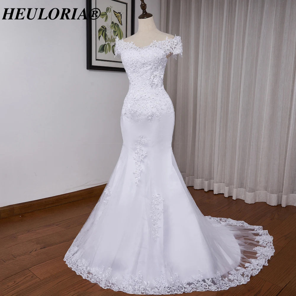 HEULORIA off shoulder Mermaid Wedding Dresses lace beading bride dress plus size wedding gown Robe de mariage customize ME-OFN