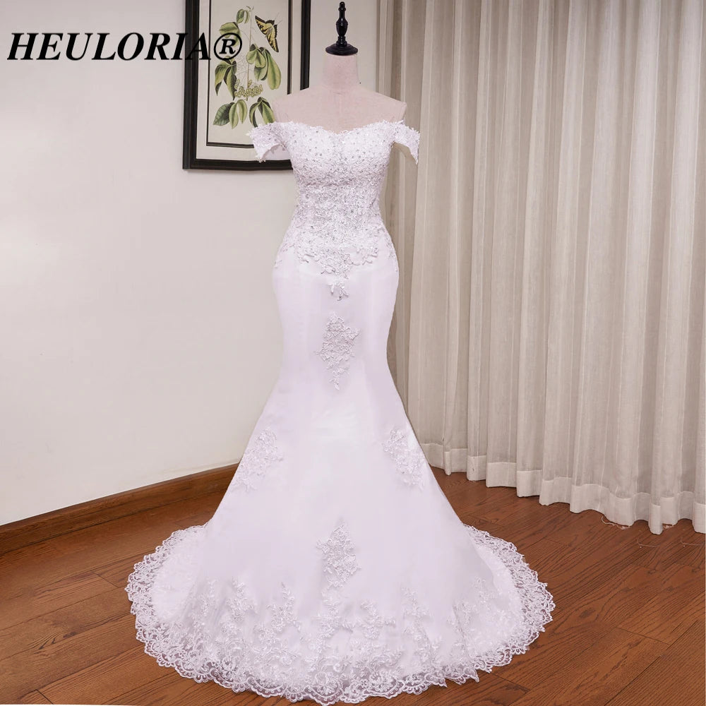 HEULORIA off shoulder Mermaid Wedding Dresses lace up plus size Bride Dress Robe de mariage customize ME-51004