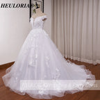 HEULORIA off shoulder lace beading princess ball gown wedding dress plus size shinny skirt bridal dress BA-1214