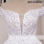 HEULORIA off shoulder lace beading princess ball gown wedding dress plus size shinny skirt bridal dress BA-1214
