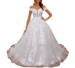 HEULORIA off shoulder lace beading princess ball gown wedding dress plus size shinny skirt bridal dress BA-1214
