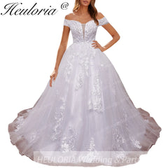 HEULORIA off shoulder lace beading princess ball gown wedding dress plus size shinny skirt bridal dress BA-1214