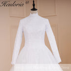 HEULORIA princess Wedding Dress long sleeve high neck bride dress lace beading Plus size muslim wedding gown court train BA-575