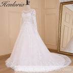 HEULORIA princess Wedding Dress long sleeve round neck bride dress lace beading lace up Plus size wedding gown BA-613