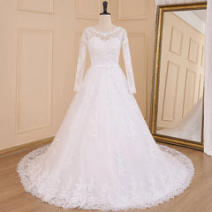 HEULORIA princess Wedding Dress long sleeve round neck bride dress lace beading lace up Plus size wedding gown